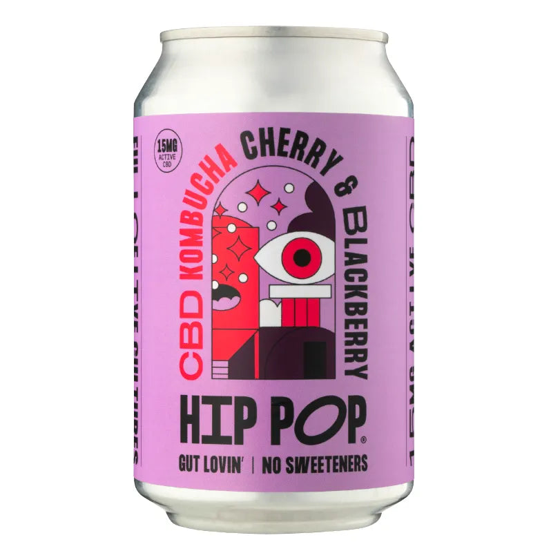HIP POP - CBD KOMBUCHA - CHERRY & BLACKBERRY FLAVOUR - 330ML CANS